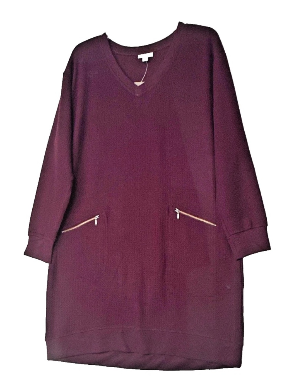 J. Jill Purple V-Neck Knit Shift Dress Long Sleeve Knee-Length Pockets L NWT